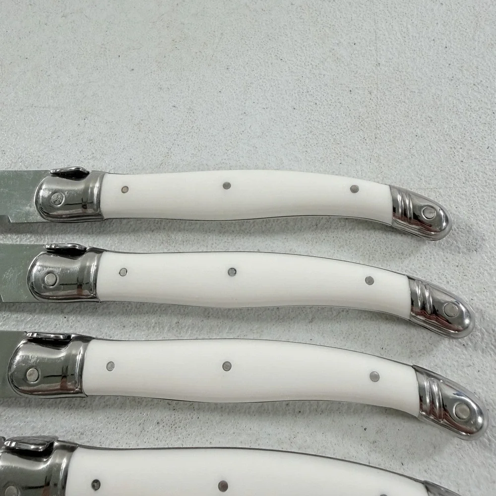 Jean Dubost Laguiole 6-piece Steak Knife Set White Handle Stainless Bee